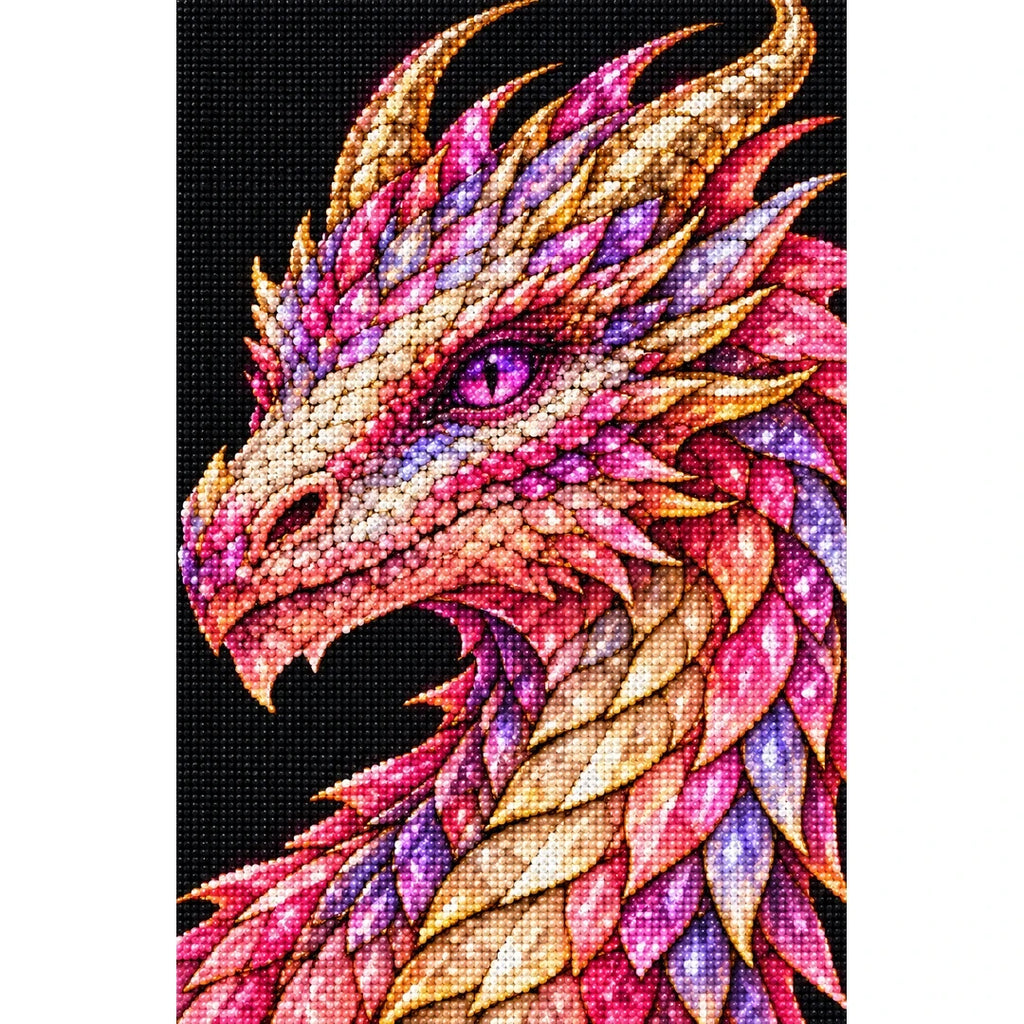 Rose Quartz Mosaic Dragon finished diamond painting on white background