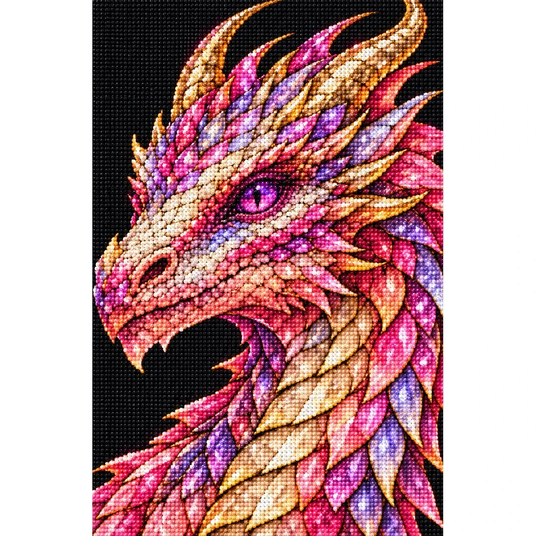 Rose Quartz Mosaic Dragon finished diamond painting on white background