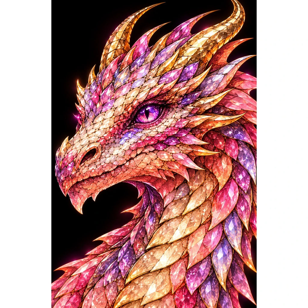 Rose Quartz Mosaic Dragon original artwork on white background