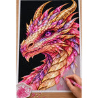 Rose Quartz Mosaic Dragon diamond painting process with pen and tray