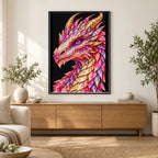 Rose Quartz Mosaic Dragon finished diamond painting in a home interior