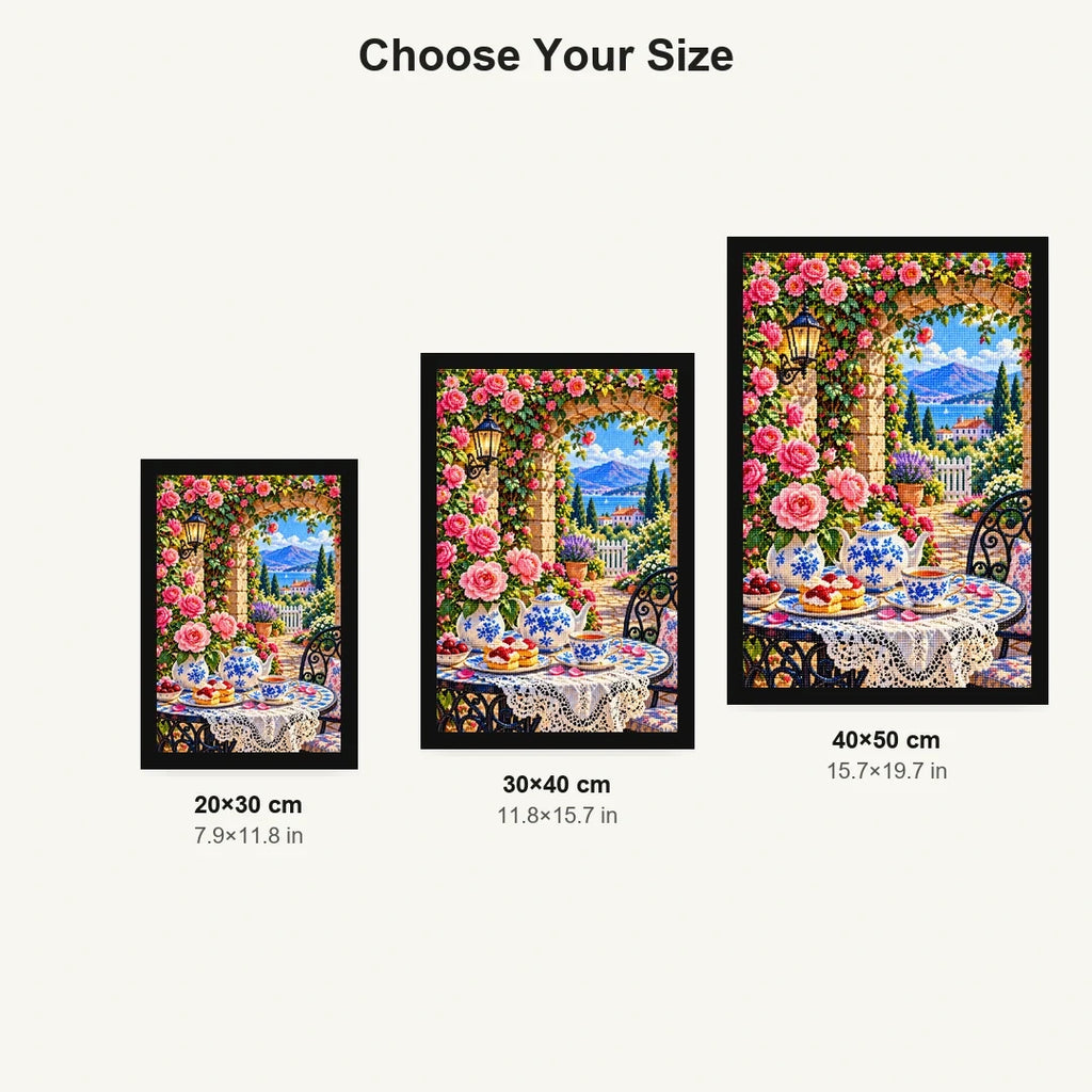 Rose Tea Table Secret Garden — size comparison for 20 × 30, 30 × 40 and 40 × 50 cm