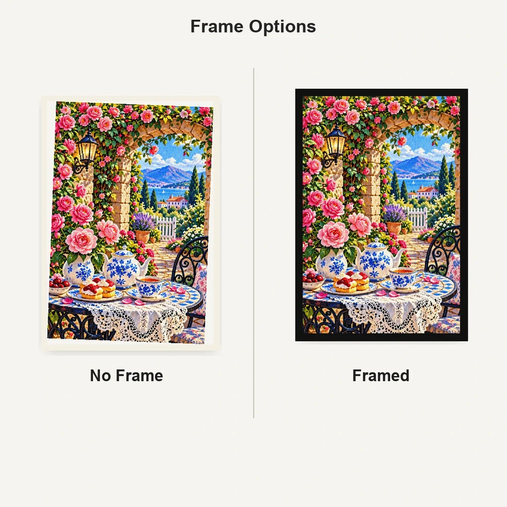 Rose Tea Table Secret Garden — No Frame and Framed style comparison