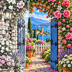 Roses Vintage Garden Gate — close-up canvas and resin drill detail