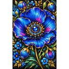 Royal Blue Poppy Bloom Diamond Painting Kit — Finished white-background diamond painting