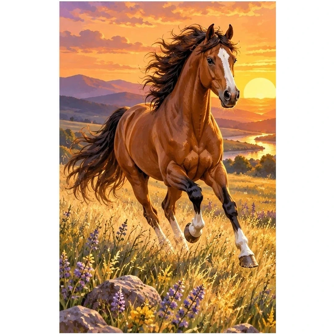 Running Horse Lavender Sunset original artwork on white background