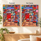 Framed and no-frame comparison for Rush Hour in Kowloon Diamond Painting Kit.