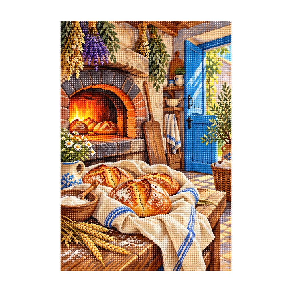 Rustic Bread Oven Door — finished diamond painting on a white background