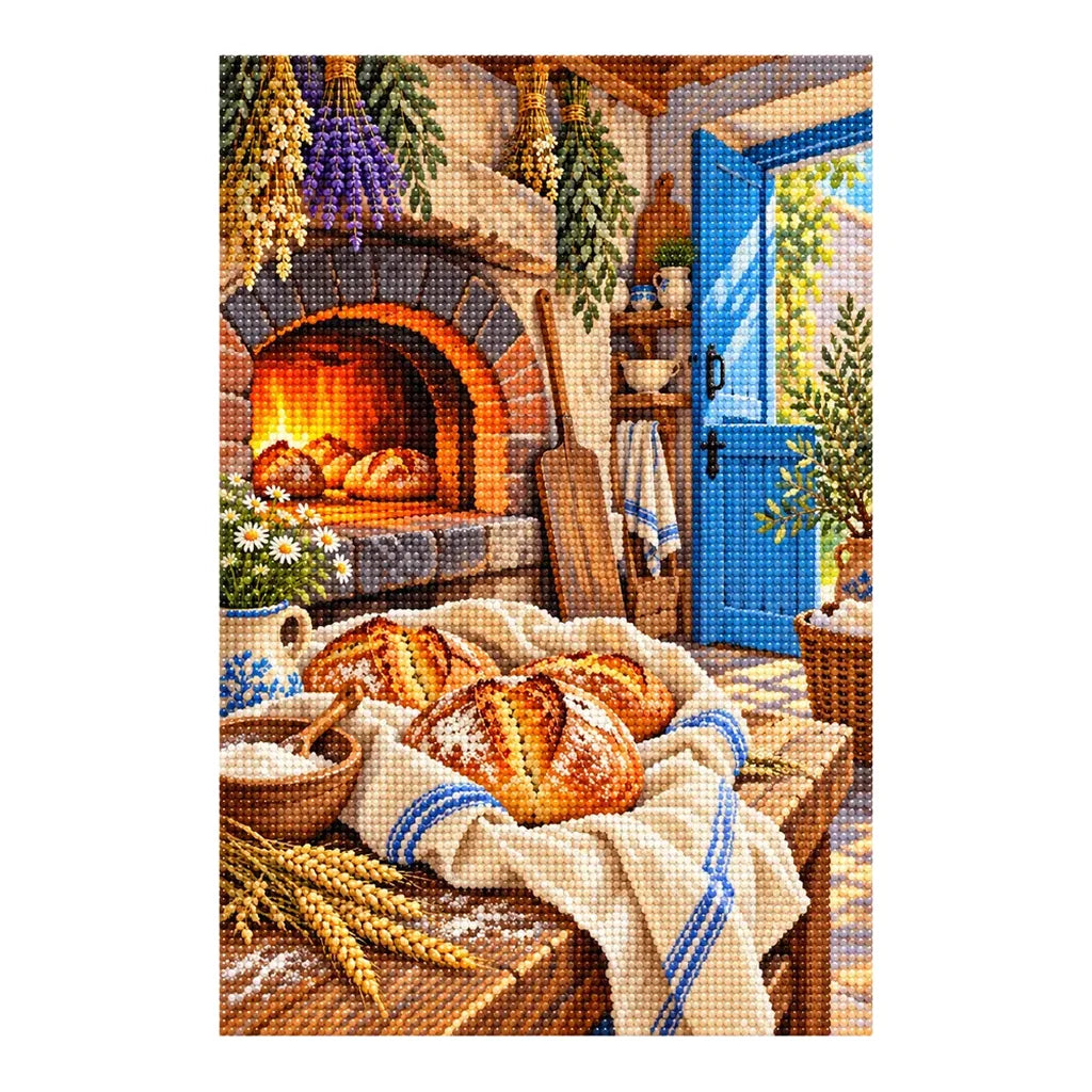 Rustic Bread Oven Door — finished diamond painting on a white background