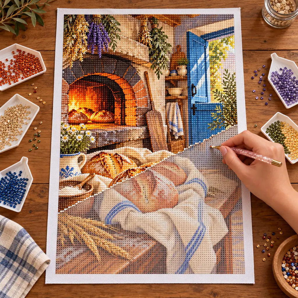 Rustic Bread Oven Door — diamond painting process with an applicator pen