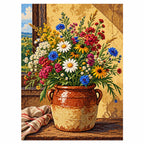White-background finished diamond painting of Rustic Cottage Wildflowers