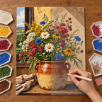 Diamond painting process for Rustic Cottage Wildflowers