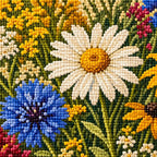 Close-up diamond drill detail of Rustic Cottage Wildflowers