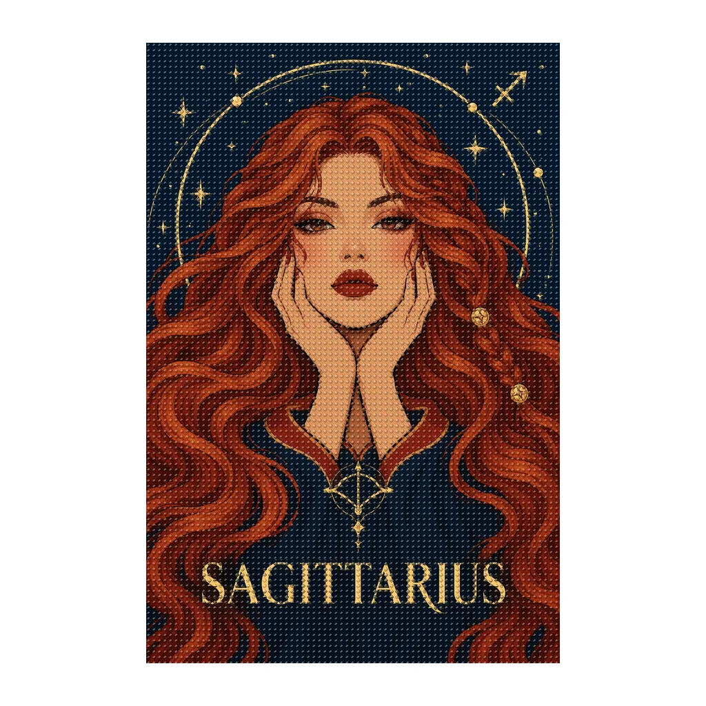 Finished white-background diamond painting of Sagittarius Archer Star