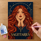 Hands placing drills on the Sagittarius Archer Star diamond painting canvas