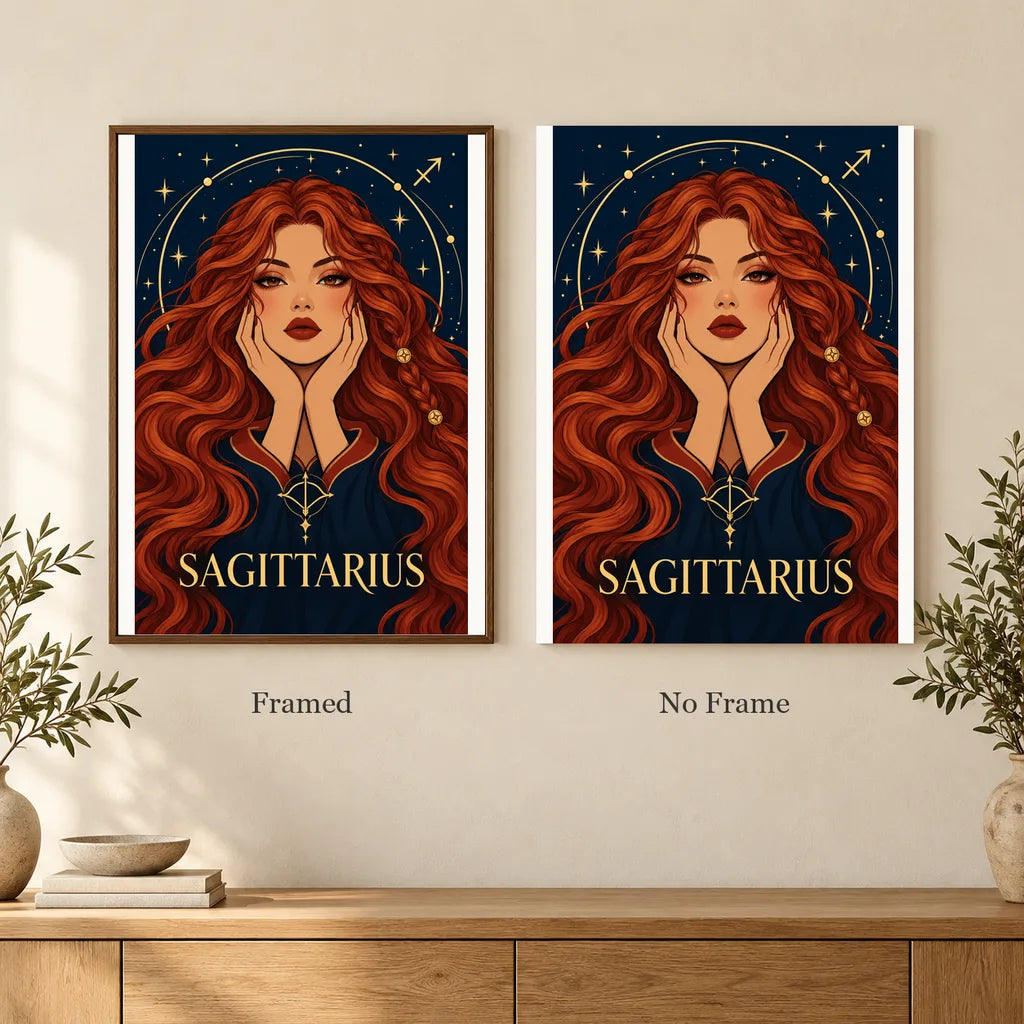 Framed and no-frame options for the Sagittarius Archer Star diamond painting