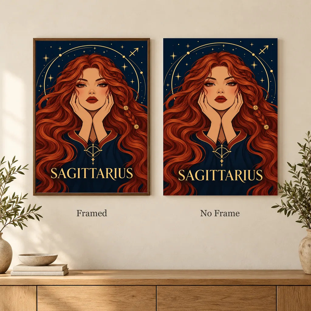 Framed and no-frame options for the Sagittarius Archer Star diamond painting