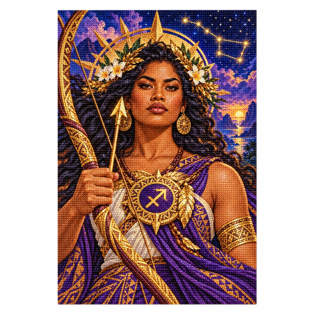 Finished white-background diamond painting — star archer