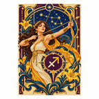 Finished Sagittarius archer woman diamond painting with sparkling drills on a white background