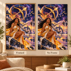 Sagittarius celestial archer diamond painting shown in framed and no-frame styles.