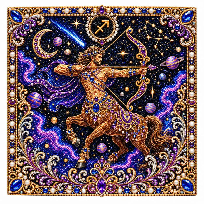 Finished sagittarius pearl painting design on a clean background
