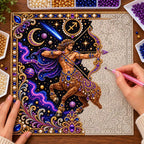 Pearl placement process on the sagittarius printed canvas