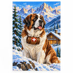 Saint Bernard Alpine Rescue Diamond Painting Kit finished diamond artwork on white background