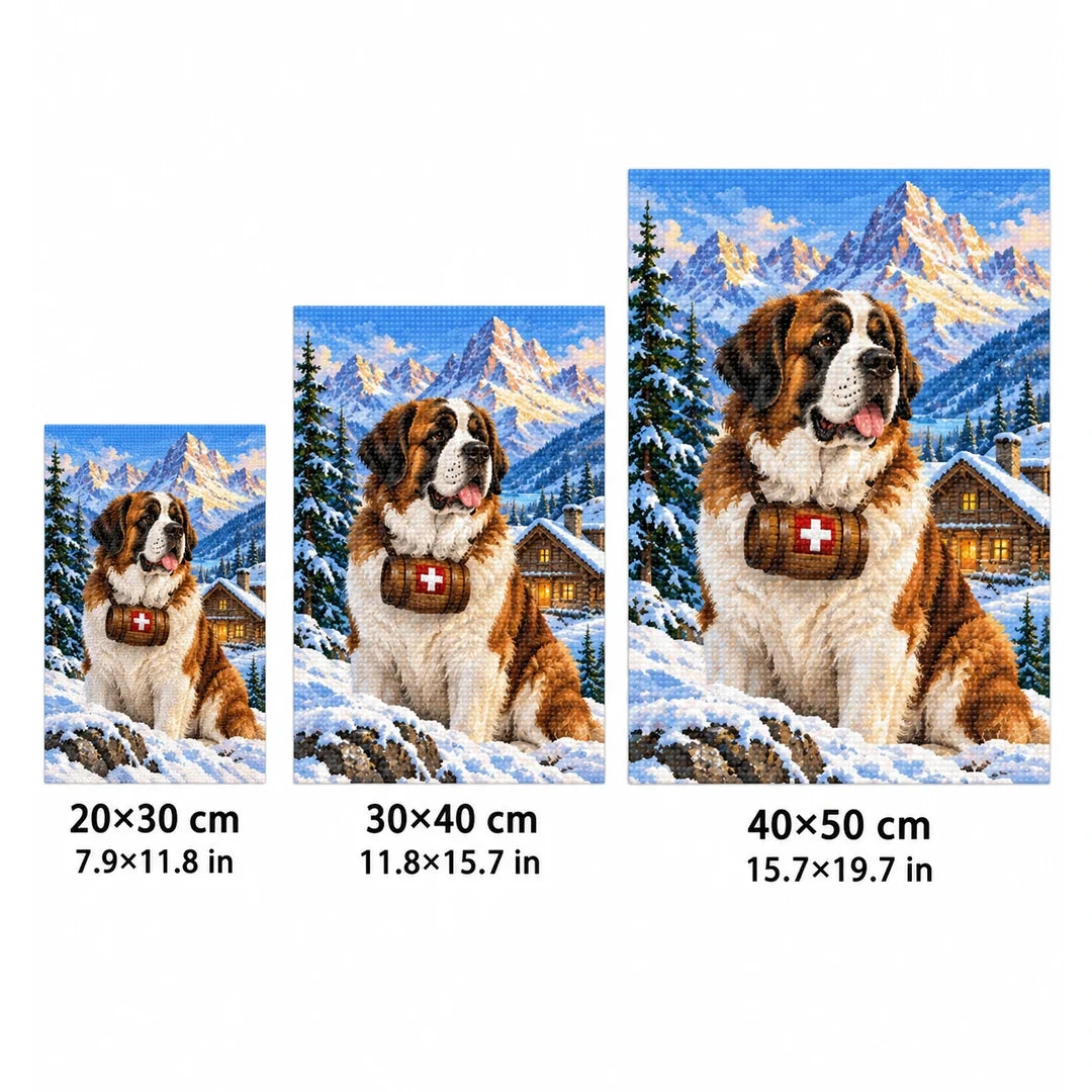 Saint Bernard Alpine Rescue Diamond Painting Kit size guide