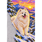 Samoyed Snowy Pine Sunrise Diamond Painting Kit — canvas and drill material detail