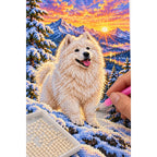 Samoyed Snowy Pine Sunrise Diamond Painting Kit — diamond painting application process