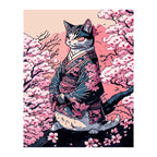 Samurai Cat Under Cherry Blossoms completed artwork on a clean white background