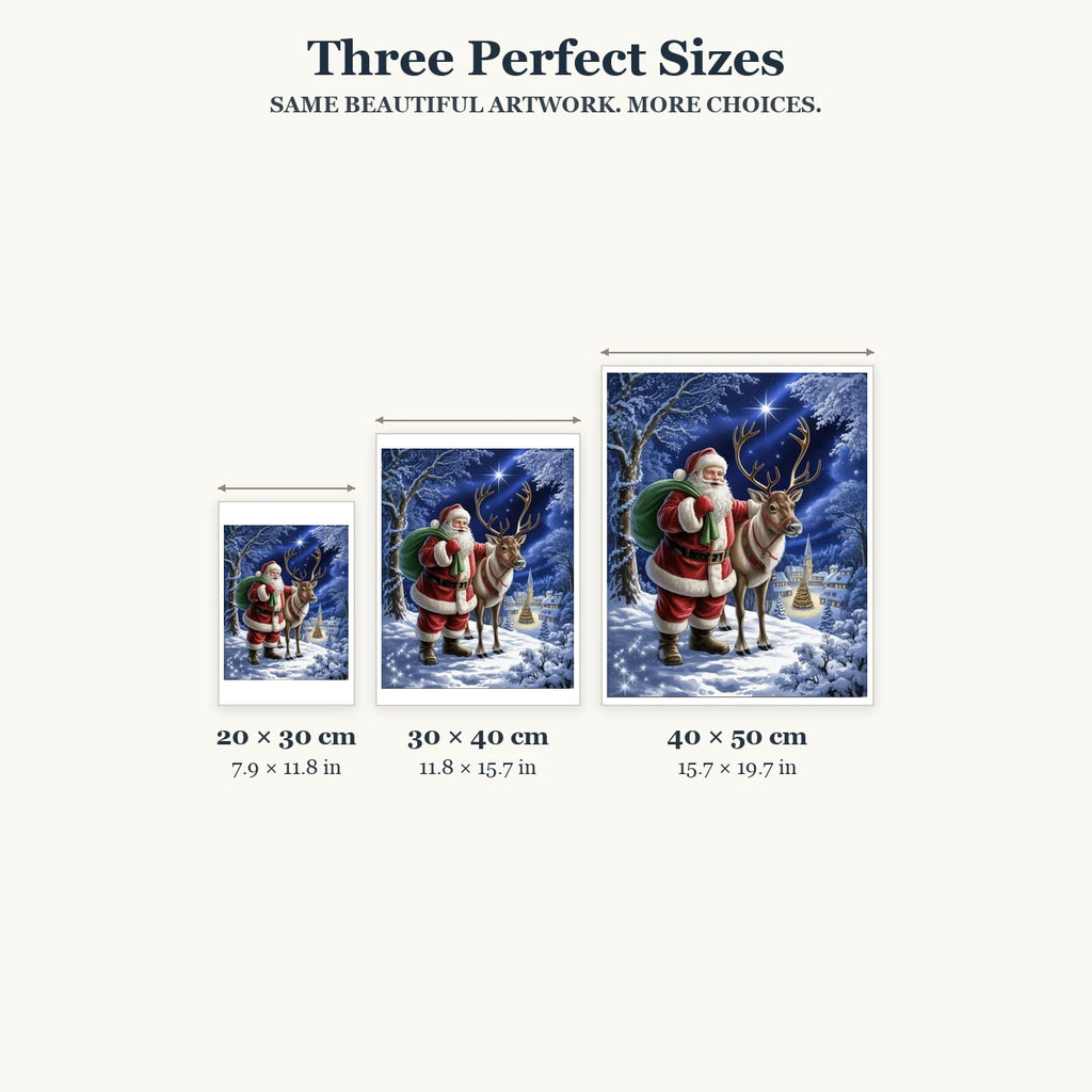20 × 30, 30 × 40 and 40 × 50 cm size guide for Santa Beneath The Guiding Star