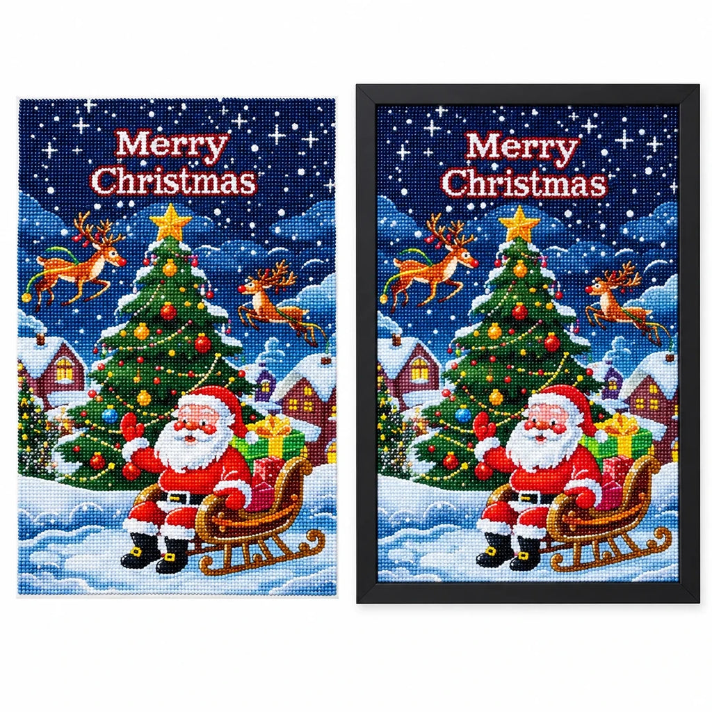 Santa Christmas Tree Diamond Painting Kit frame comparison