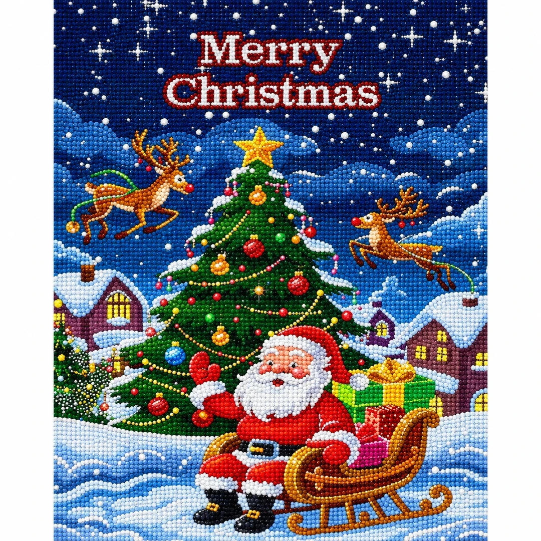 Santa Christmas Tree Diamond Painting Kit finished diamond artwork on white background