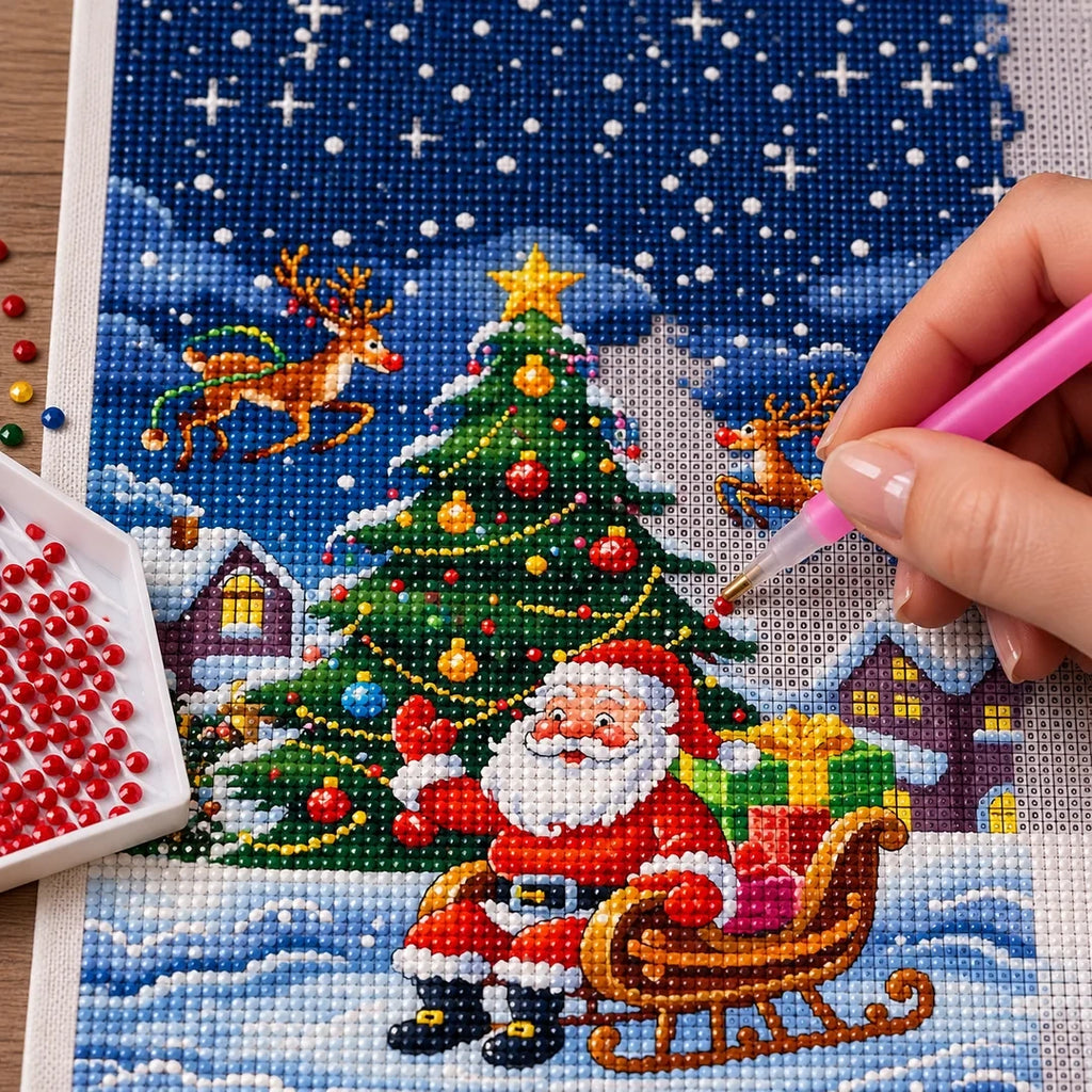 Santa Christmas Tree Diamond Painting Kit process