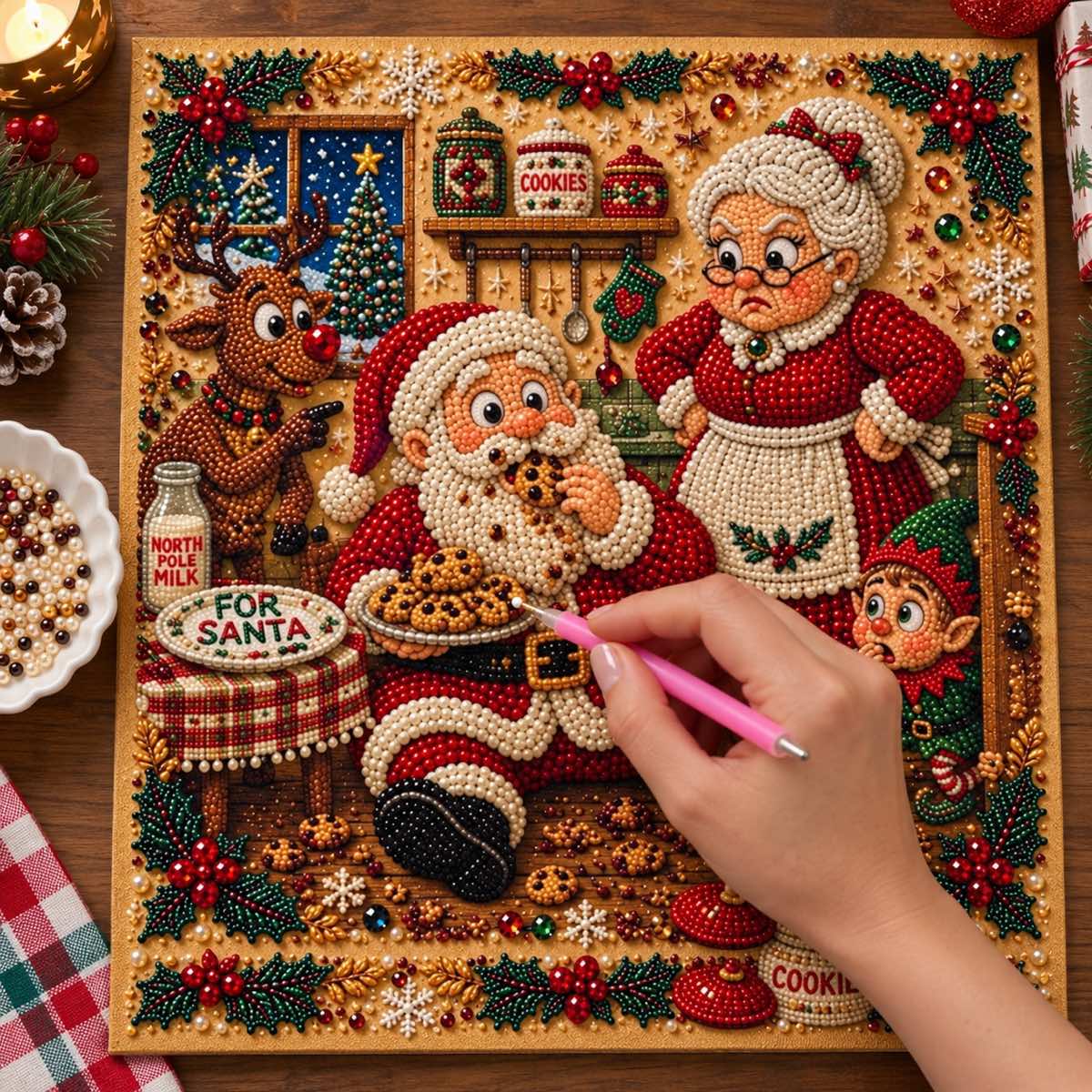 Santa Cookie Grandma Pearl Diamond Painting Kit process