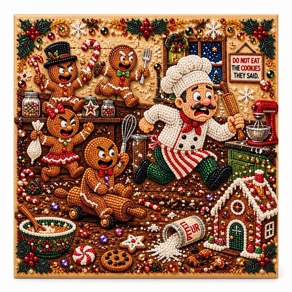 Santa Gingerbread Kitchen Pearl Diamond Painting Kit hero