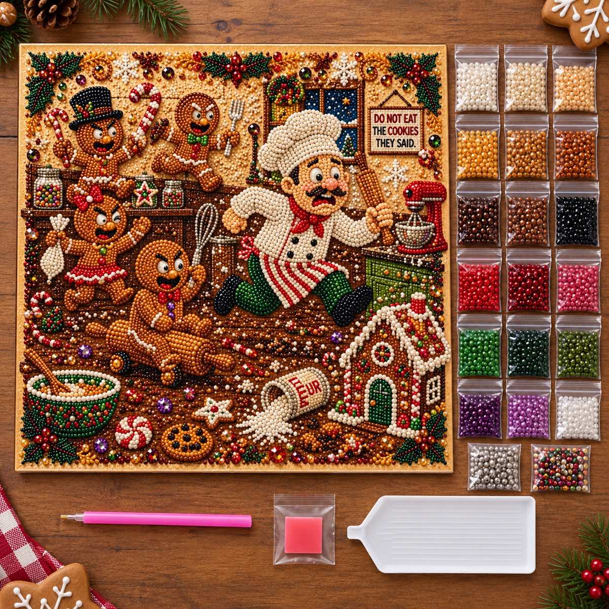 Santa Gingerbread Kitchen Pearl Diamond Painting Kit kit