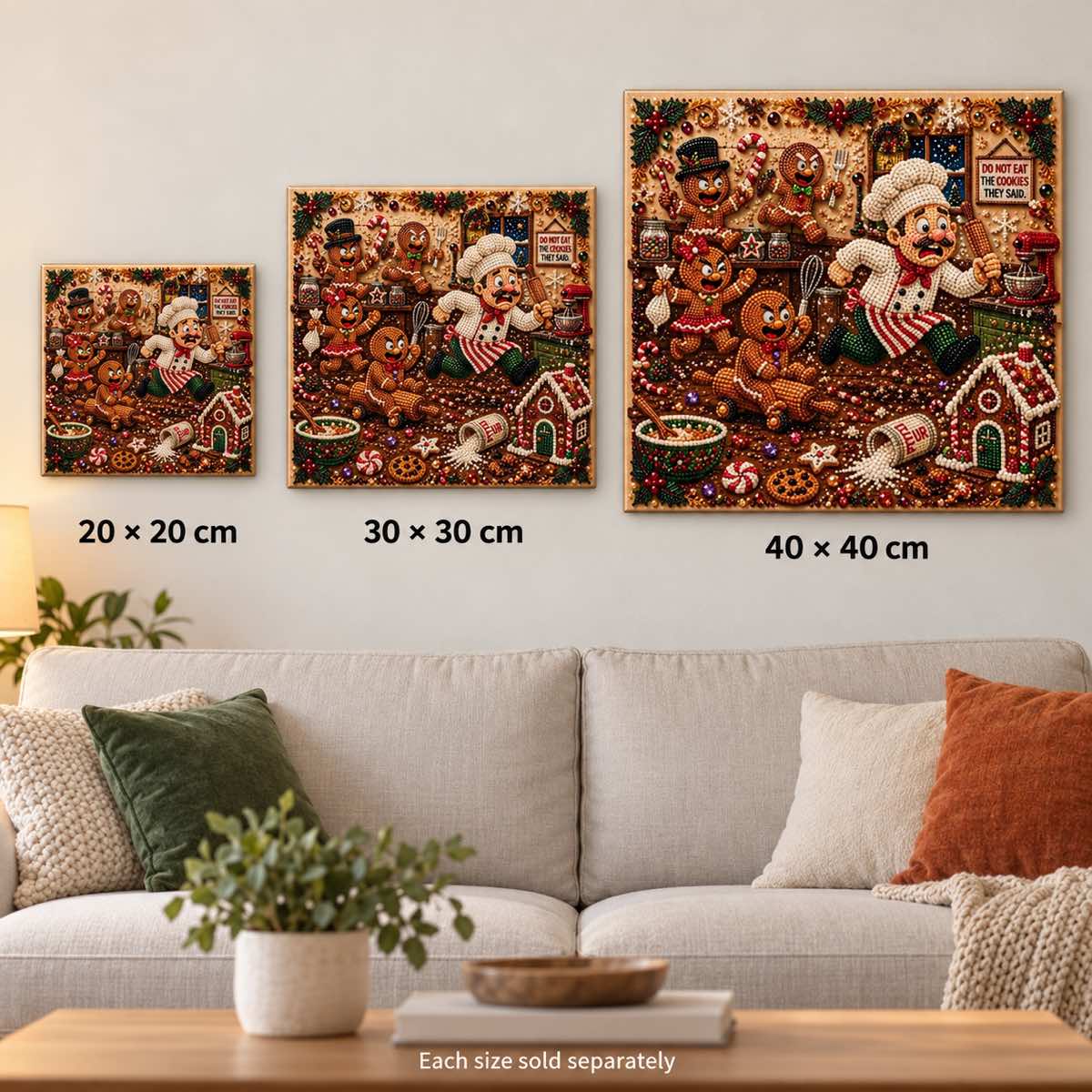 Santa Gingerbread Kitchen Pearl Diamond Painting Kit size
