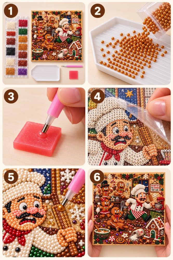 Santa Gingerbread Kitchen Pearl Diamond Painting Kit tutorial