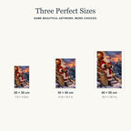 Portrait size guide for the Santa lighthouse delivery design: 20 × 30, 30 × 40, and 40 × 50 cm