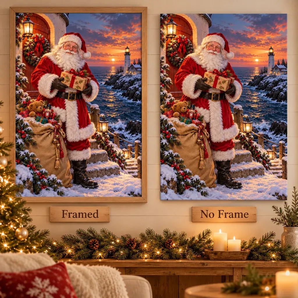 Framed and no-frame comparison for the Santa lighthouse delivery design