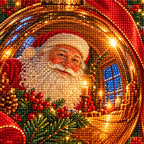 Close-up of diamond drills forming the bauble reflection and Santa's face