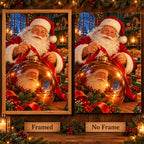 Framed and no-frame comparison for the Santa golden Christmas ornament design
