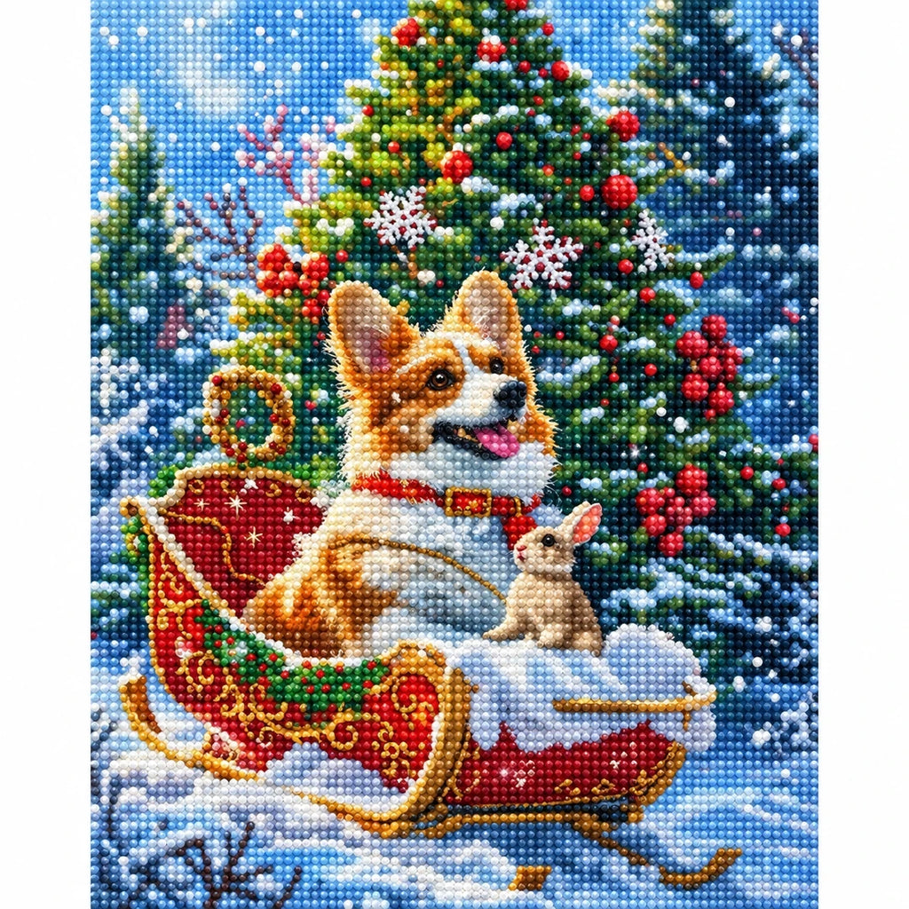 Santa Sleigh Christmas Diamond Painting Kit finished diamond artwork on white background