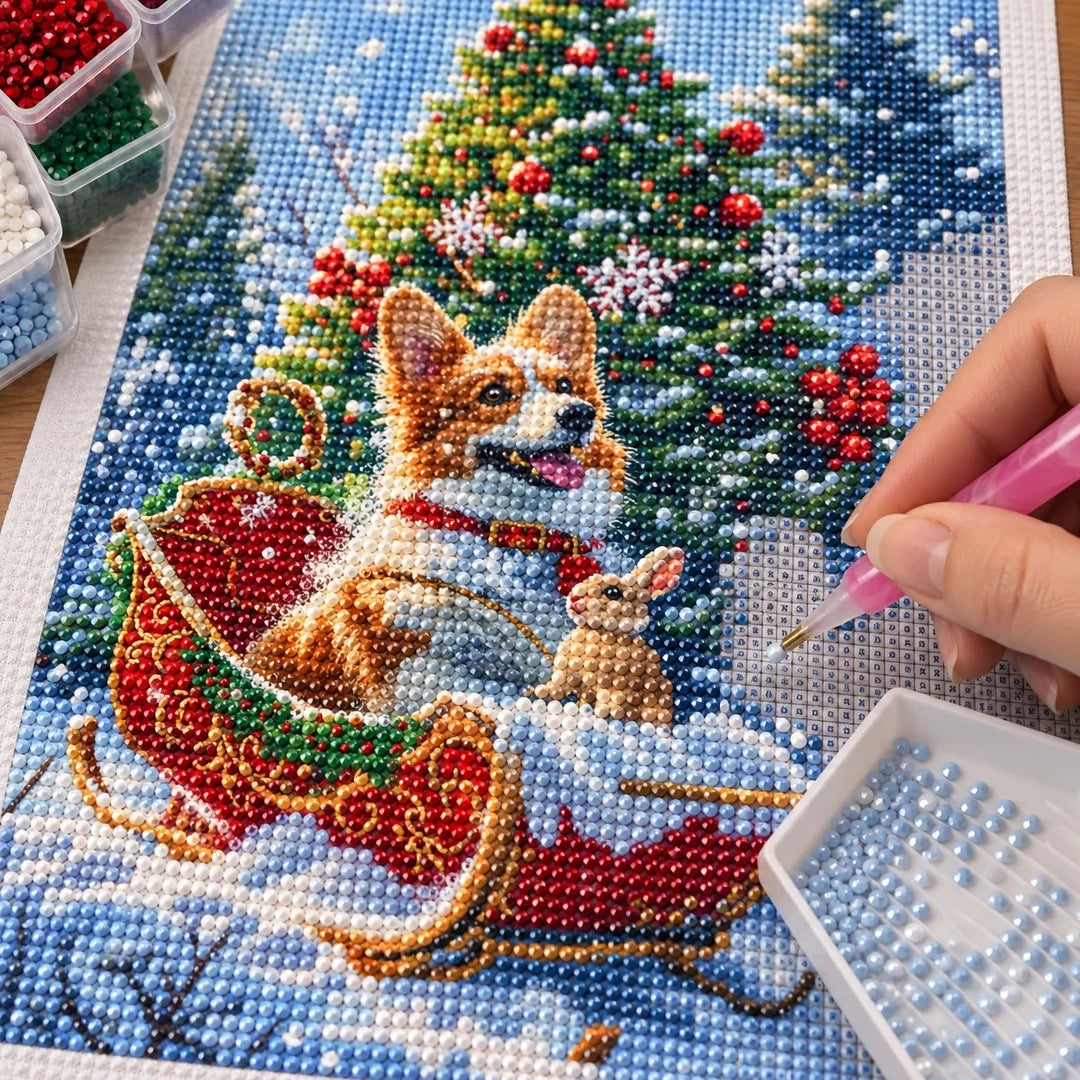 Santa Sleigh Christmas Diamond Painting Kit process