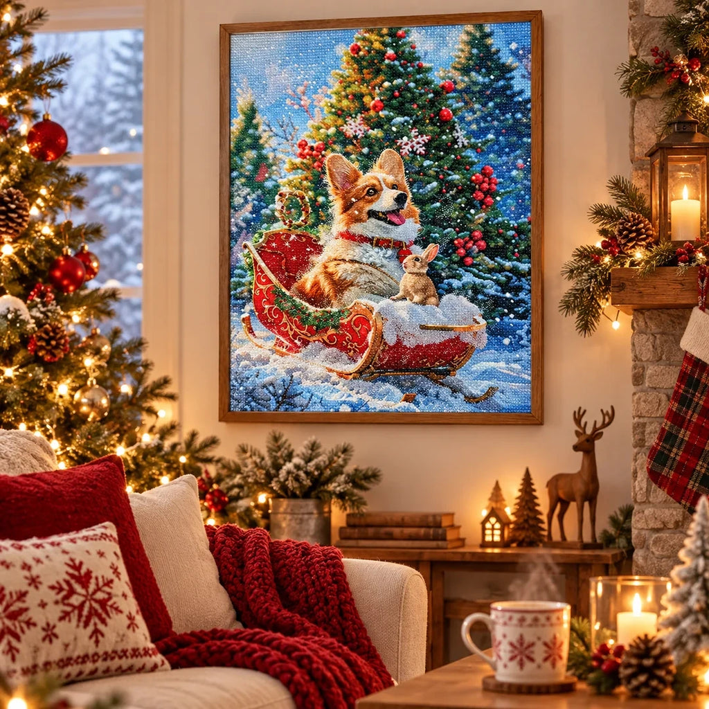 Santa Sleigh Christmas Diamond Painting Kit scene