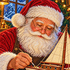 Close-up of the diamond drills in Santa's face and toy sailboat.