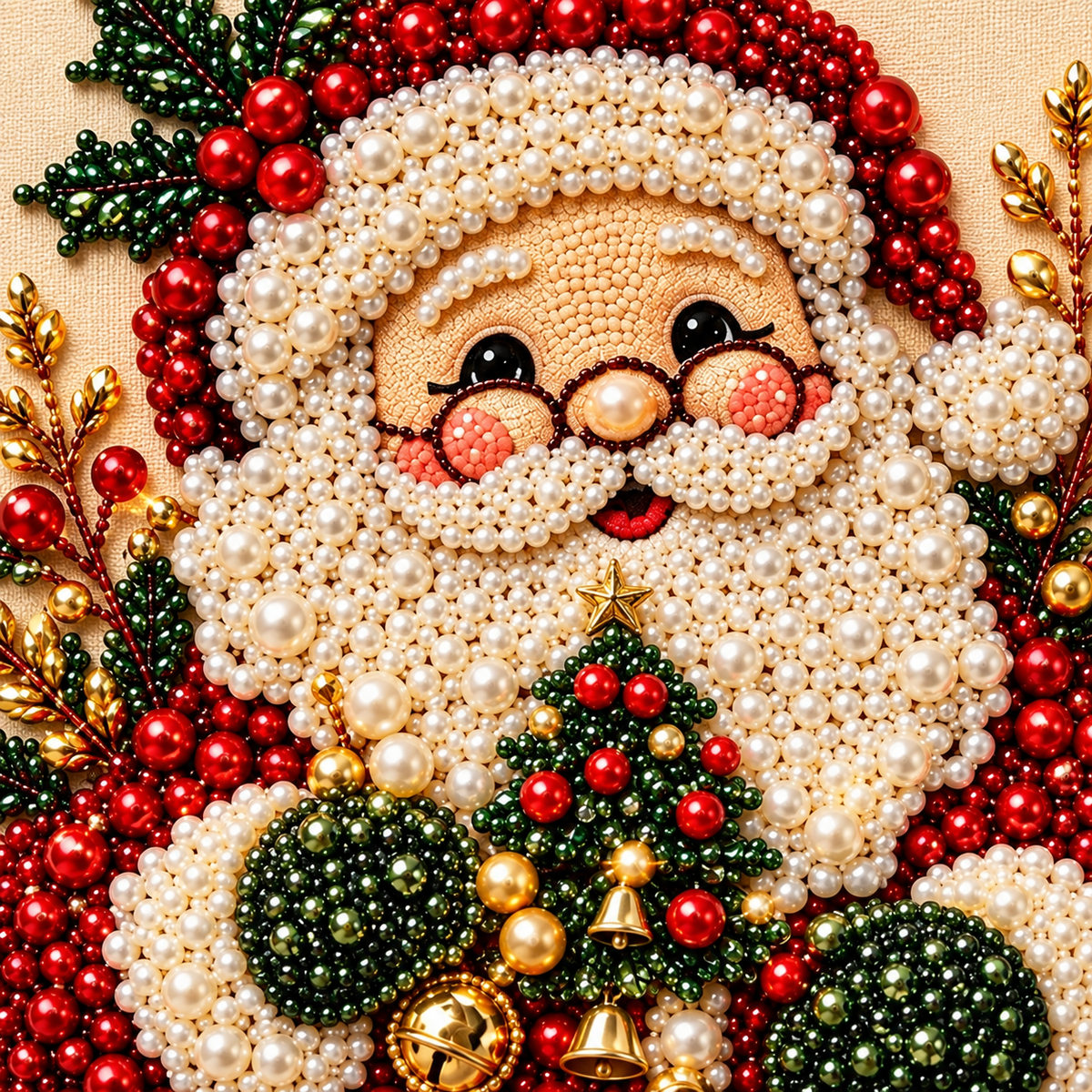 Santa With Christmas Tree Pearl Diamond Painting Kit detail image