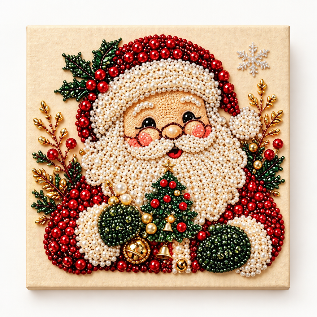 Santa With Christmas Tree Pearl Diamond Painting Kit hero image